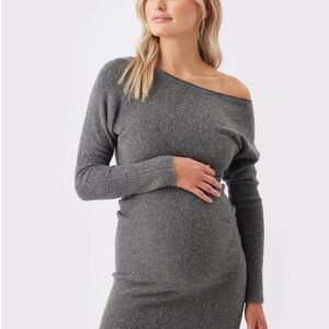Tobie Off Shoulder Knit Dress Charcoal Marle